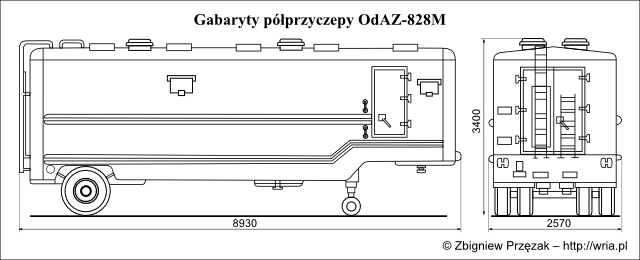 Gabaryty półprzyczepy OdAZ-828M.