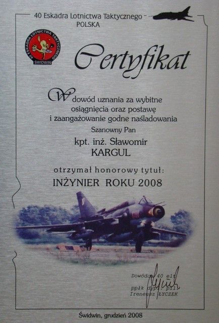 Certyfikat Inżyniera 2008 Roku.